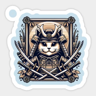 Samurai cat and swords Sticker